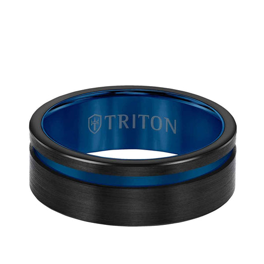 Triton Men's 8mm Blue Cut Tungsten Wedding Band