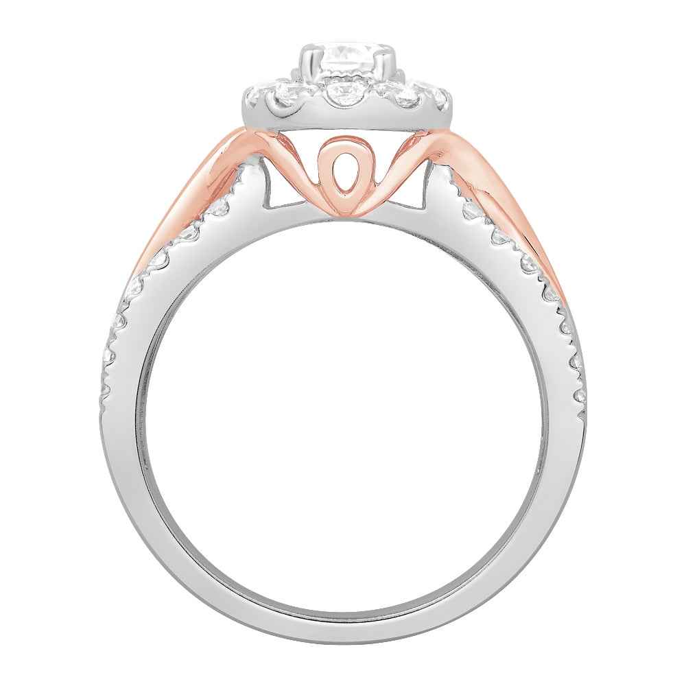 1-1/4 ct. tw. Oval Halo Engagement Ring with Pink Band Plating in 14K White Gold front view