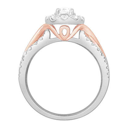 1-1/4 ct. tw. Oval Halo Engagement Ring with Pink Band Plating in 14K White Gold front view
