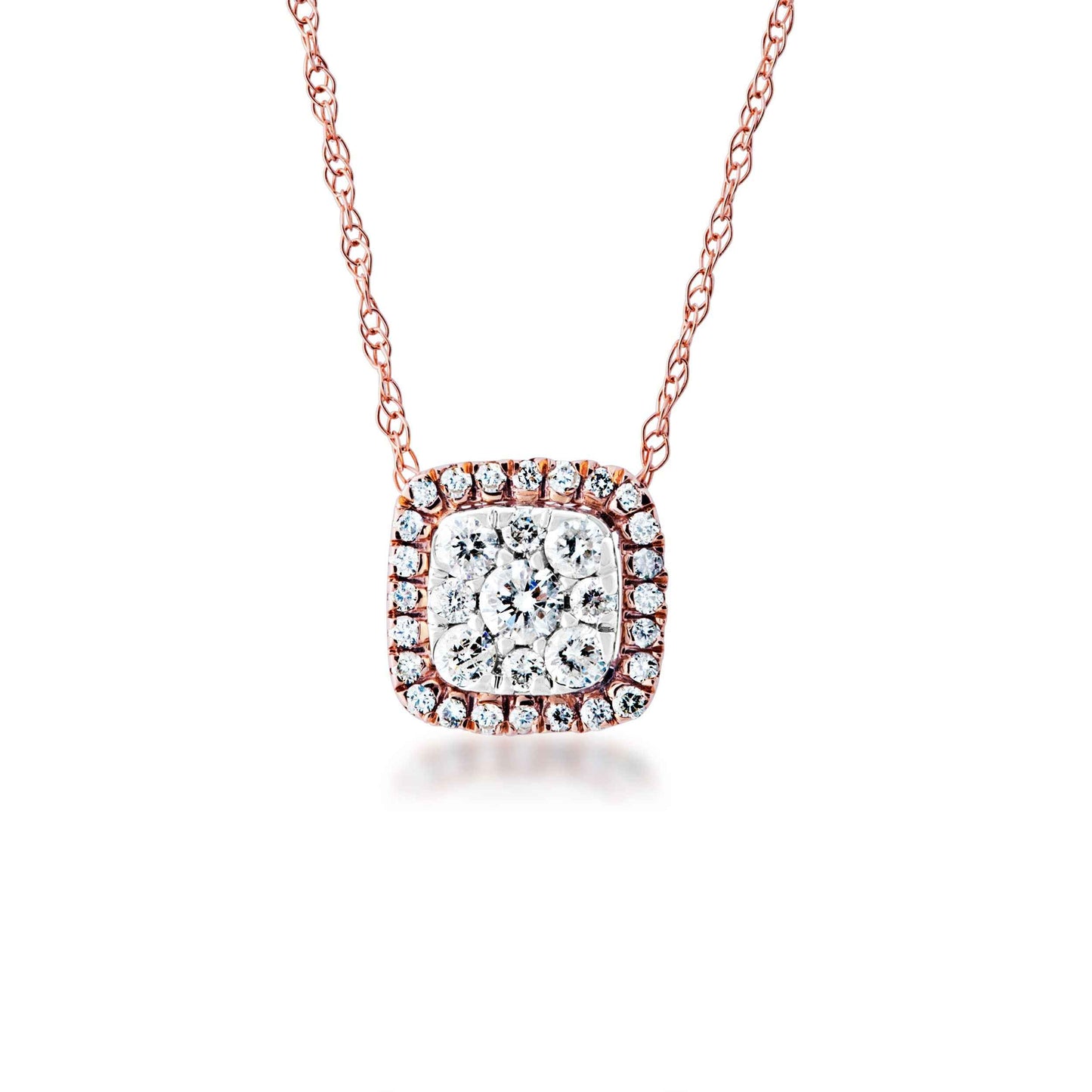 1/4 ct. tw. Diamond Square Shaped Cluster Fashion Pendant with Halo Design in 10K Pink Gold