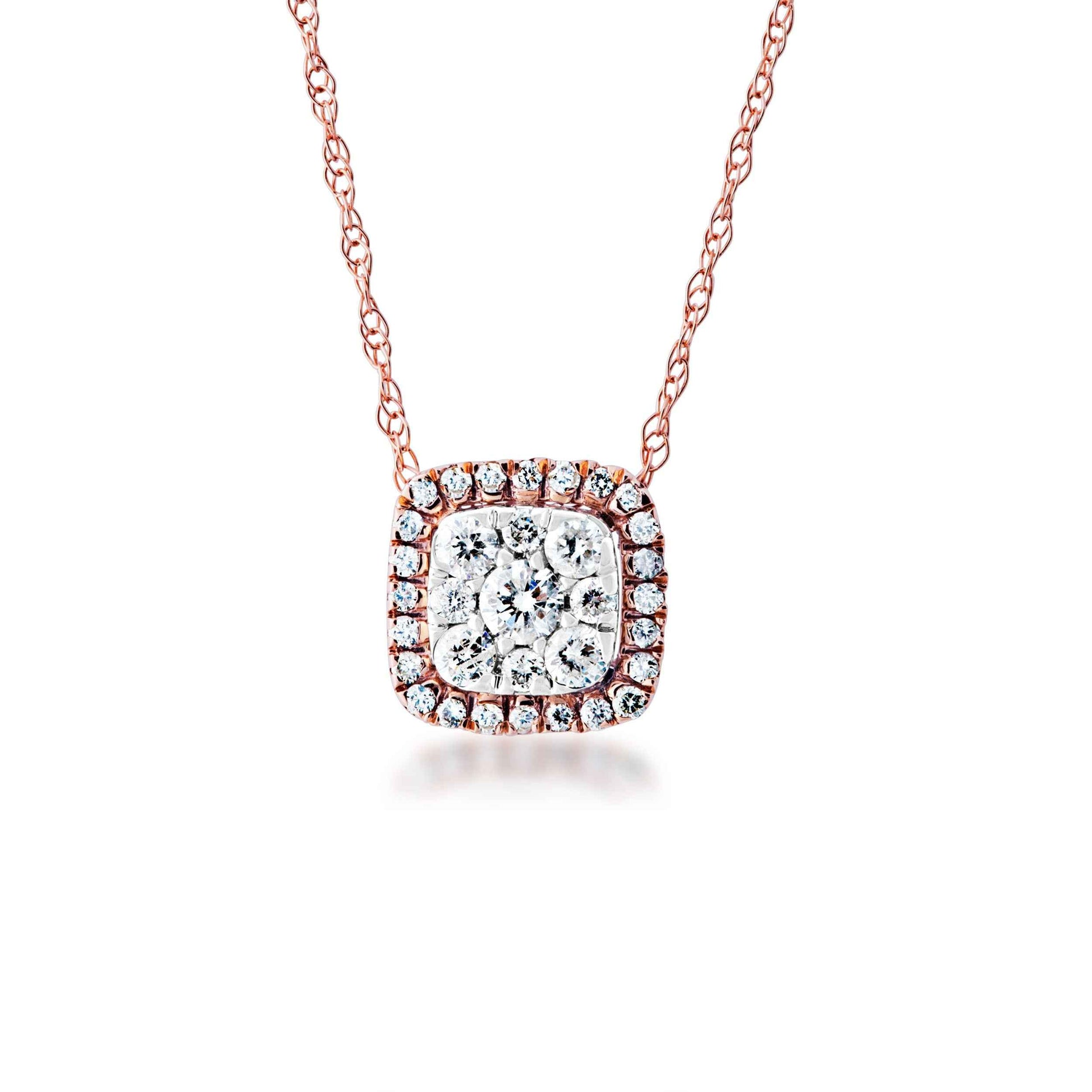 1/4 ct. tw. Diamond Square Shaped Cluster Fashion Pendant with Halo Design in 10K Pink Gold
