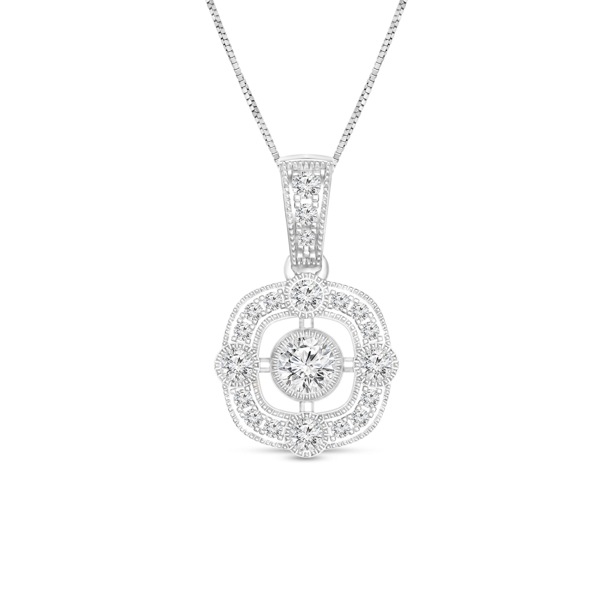 1/4 ct. tw. Diamond Fashion Pendant with Center Stone and Double Milgrain Border Design in 10K White Gold