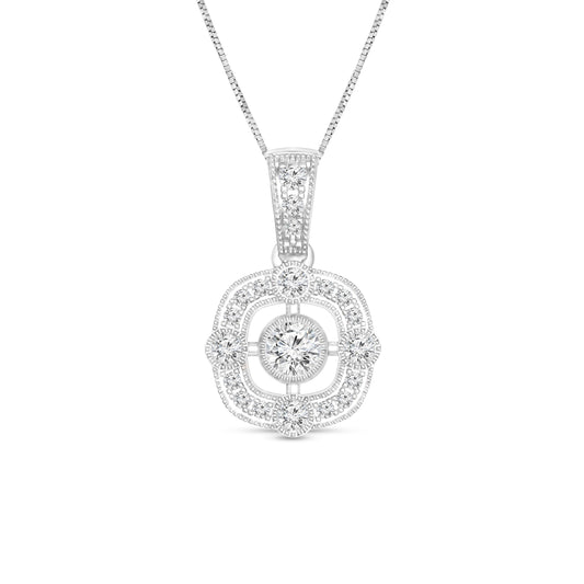 1/4 ct. tw. Diamond Fashion Pendant with Center Stone and Double Milgrain Border Design in 10K White Gold