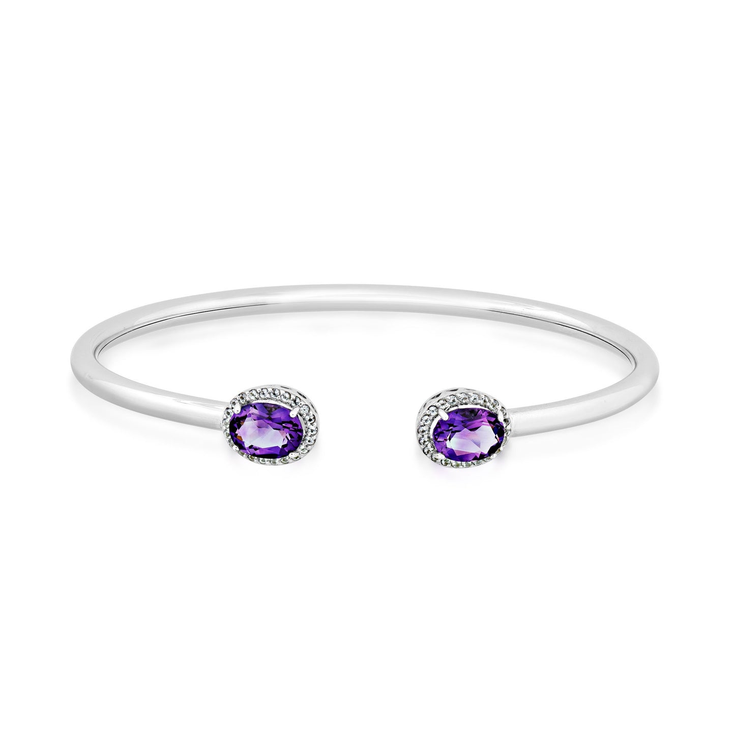 Amethyst and White Topaz Open-Cuff Bracelet in Sterling Silver