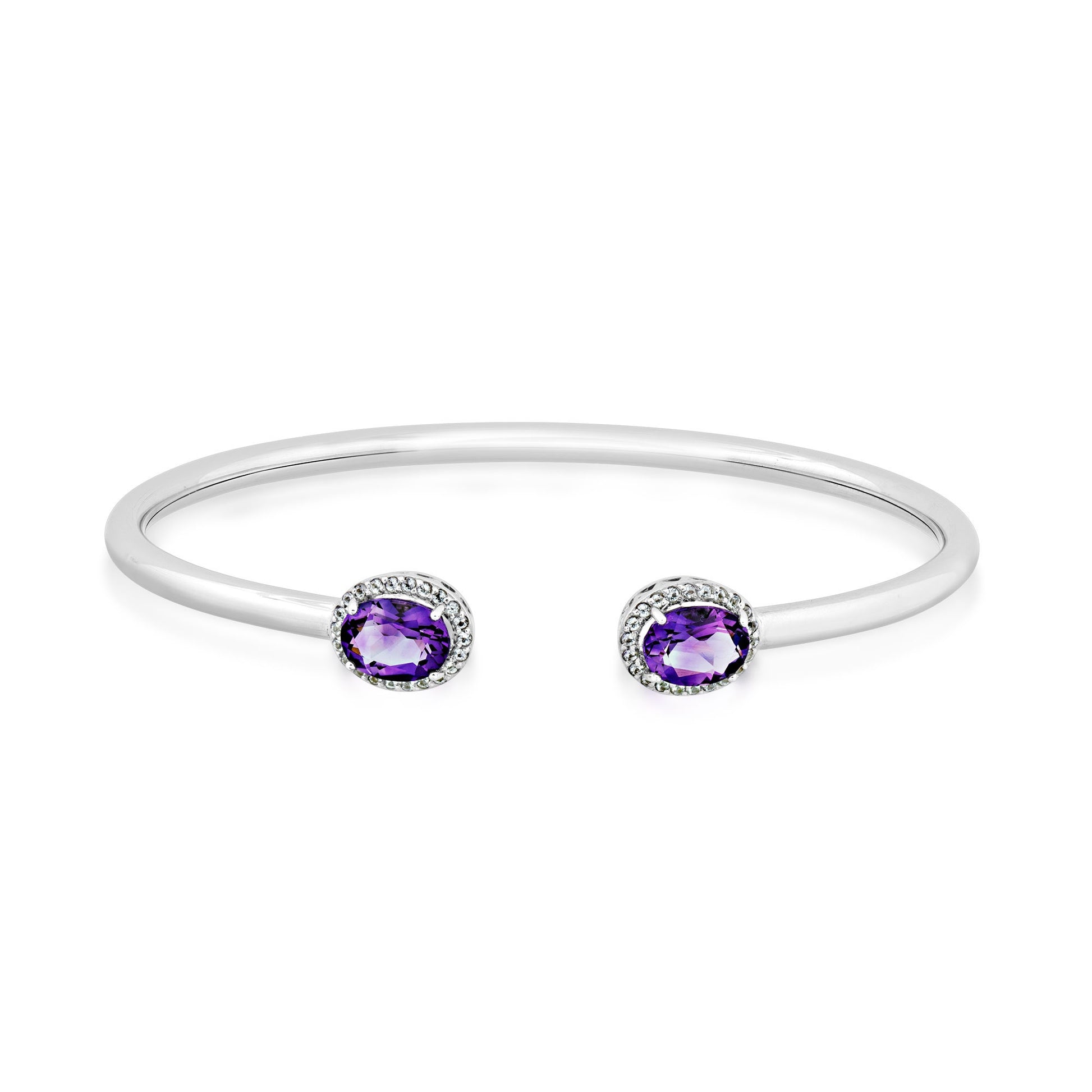 Amethyst and White Topaz Open-Cuff Bracelet in Sterling Silver