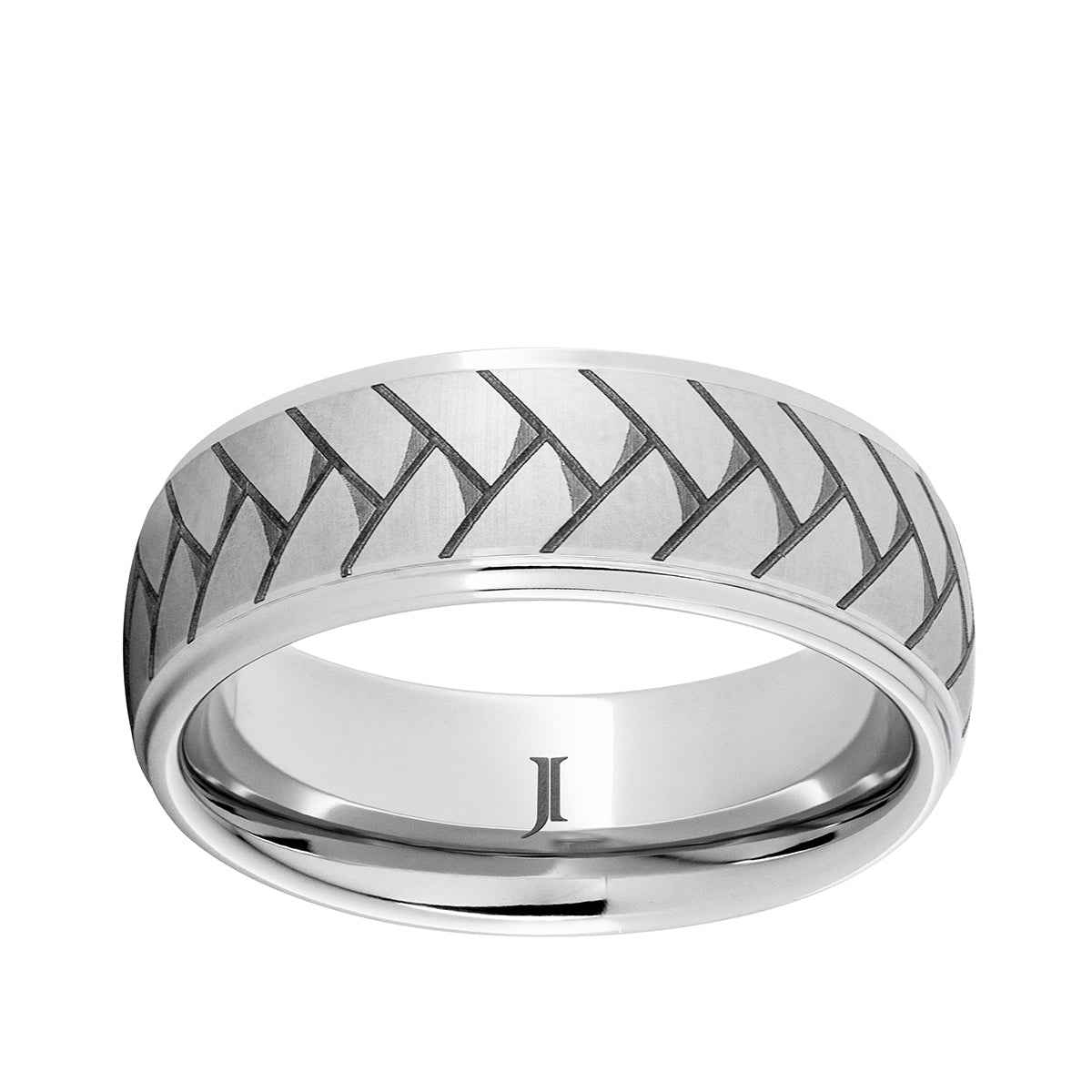 Men's 8mm Serinium Dome Grooved Edge Band with Laser Weave