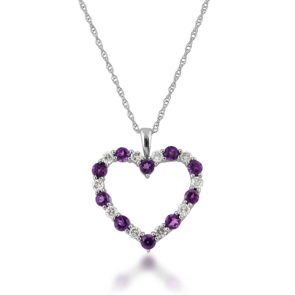 Amethyst and 1/10 ct. tw. Diamond Heart Pendant in 10K White Gold