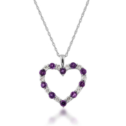 Amethyst and 1/10 ct. tw. Diamond Heart Pendant in 10K White Gold