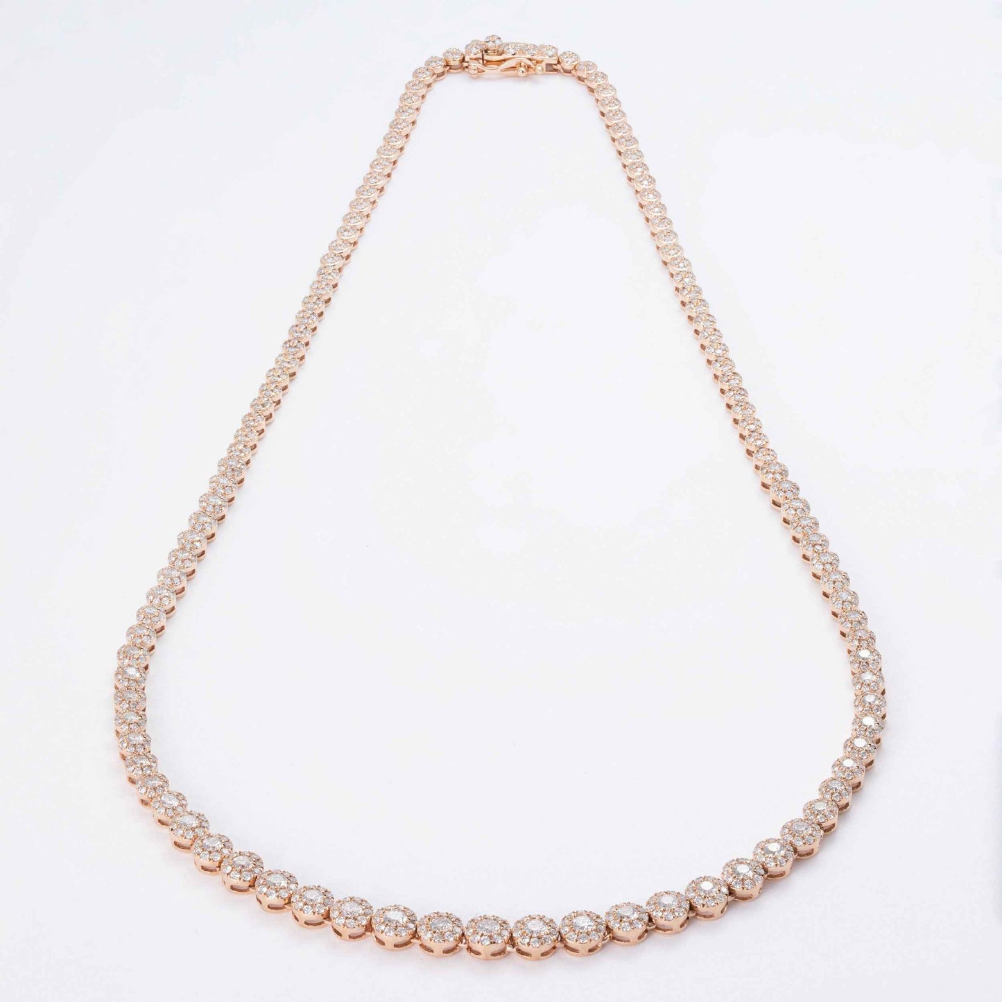 7 ct. tw. Round Brilliant Diamond Halo Cluster Luxury Fashion Necklace in 14K Pink Gold front view