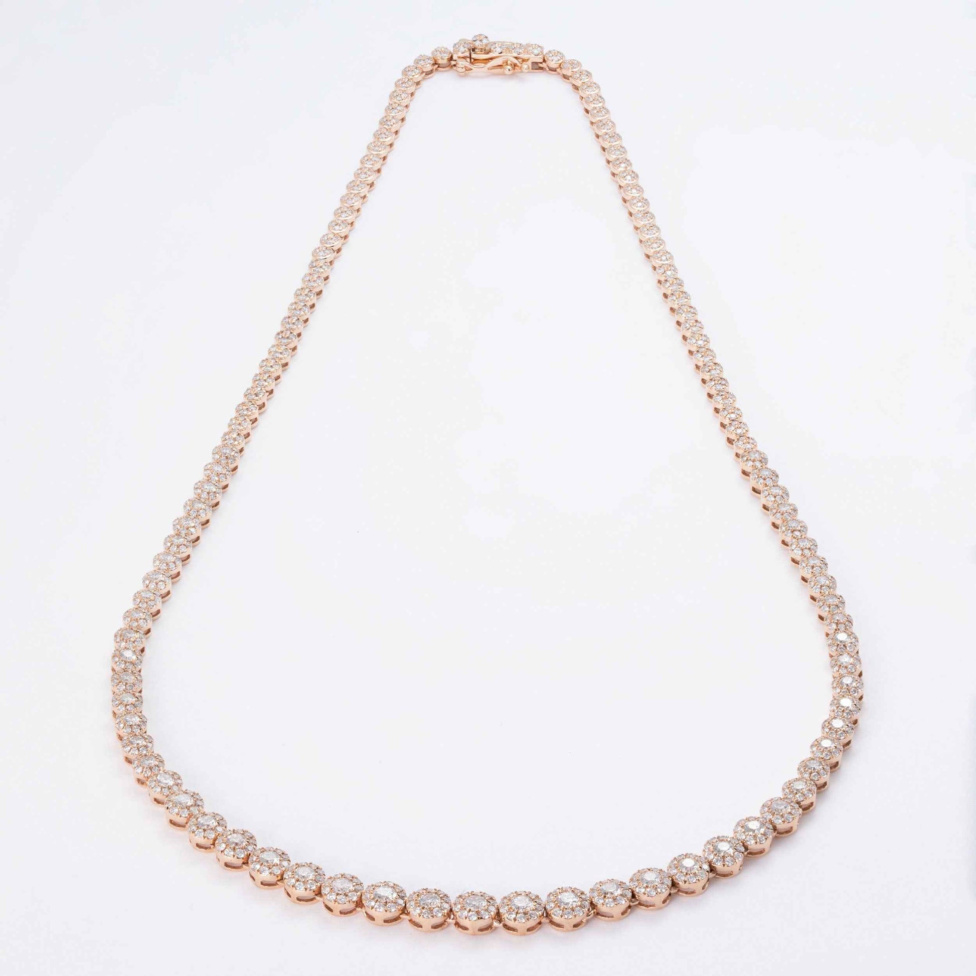 7 ct. tw. Round Brilliant Diamond Halo Cluster Luxury Fashion Necklace in 14K Pink Gold front view