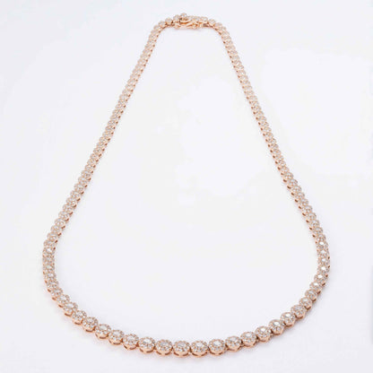 7 ct. tw. Round Brilliant Diamond Halo Cluster Luxury Fashion Necklace in 14K Pink Gold front view