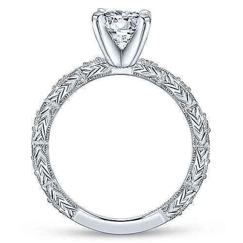 Gabriel & Co. 1/8 ct. tw. Vintage Style Semi-Mount Engagement Ring with Side Chevron Design and Milgrain Edging in front view