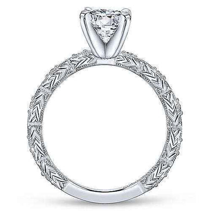 Gabriel & Co. 1/8 ct. tw. Vintage Style Semi-Mount Engagement Ring with Side Chevron Design and Milgrain Edging in front view