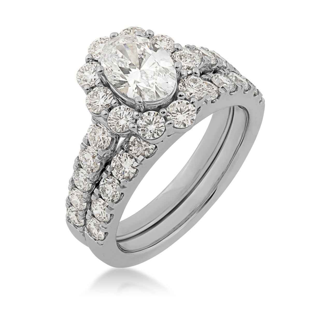 Adamante 3 ct. tw. Lab-Grown Oval Diamond Halo Wedding Set in 14K White Gold front view