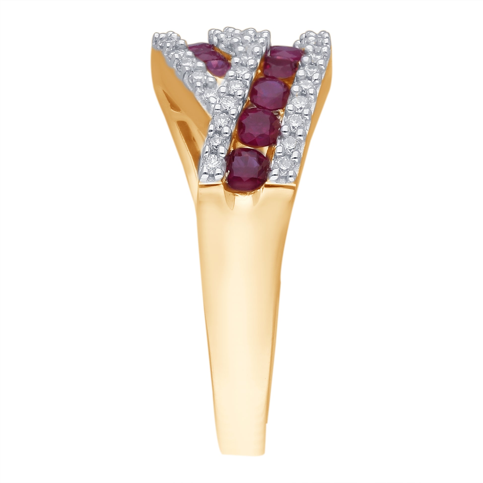 Kallati Channel Set Round Ruby & 1/3 ct. tw. Diamond Bypass Ring in 14K Yellow Gold front view