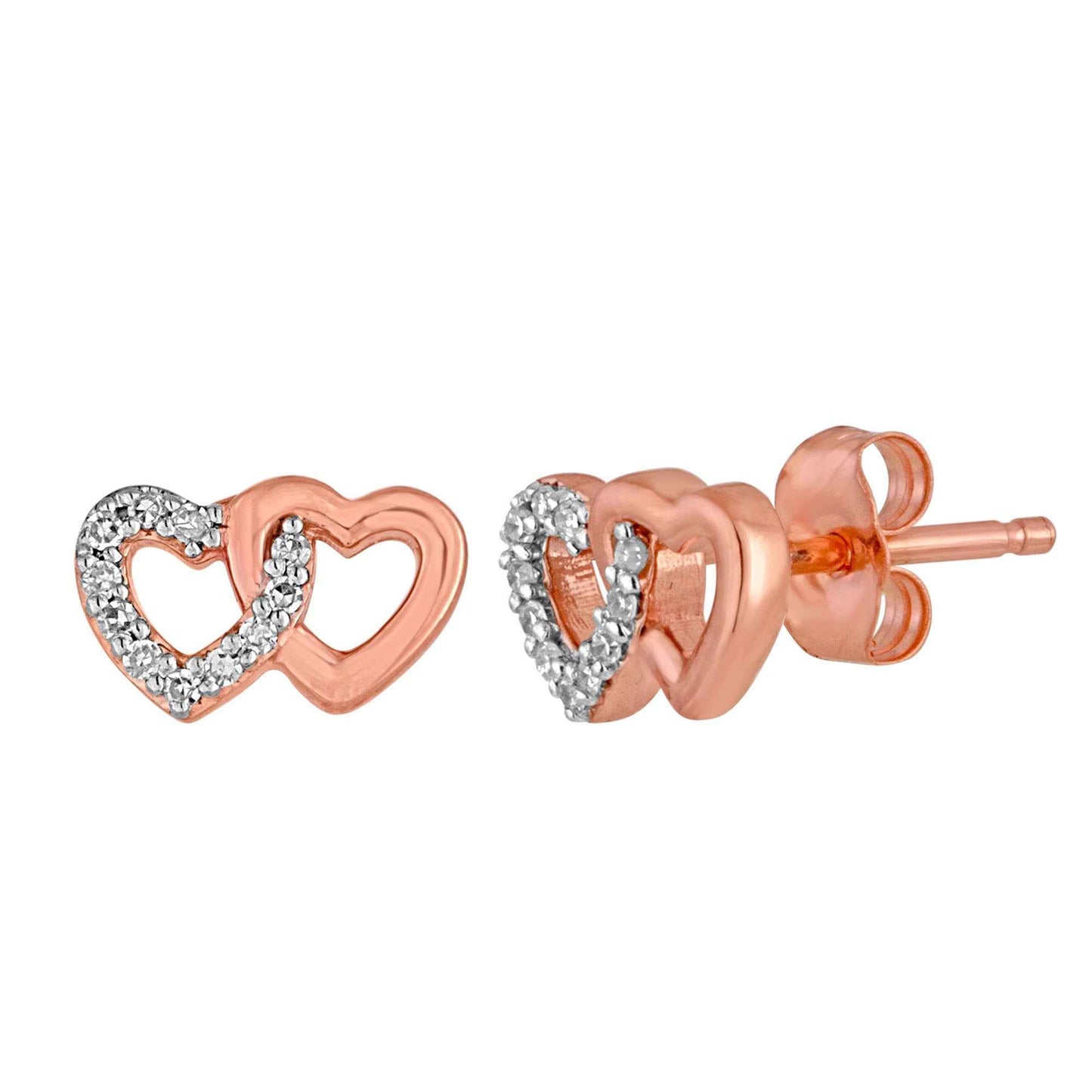 .06 ct. tw. Diamond Double Linked Heart Fashion Earrings in 14K Pink Gold