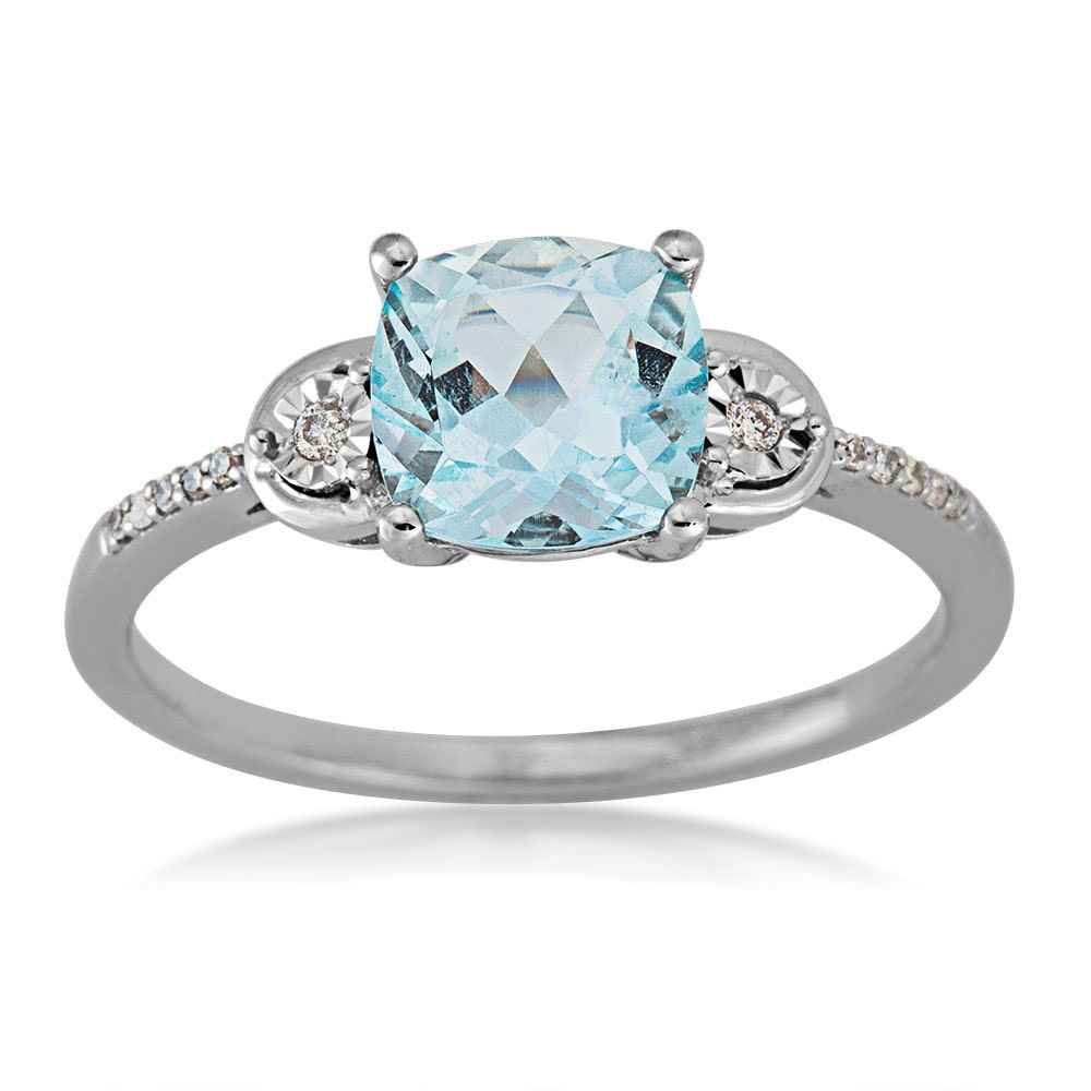 Aquamarine and Diamond Ring in 10K White Gold