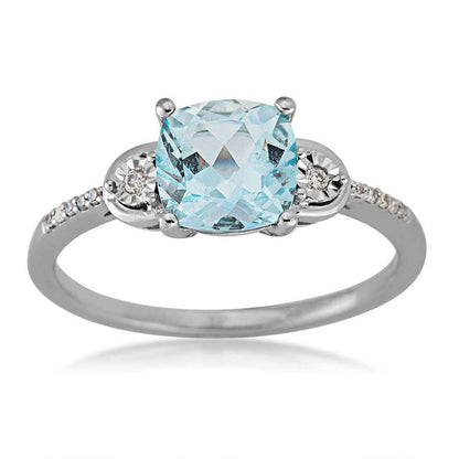 Aquamarine and Diamond Ring in 10K White Gold