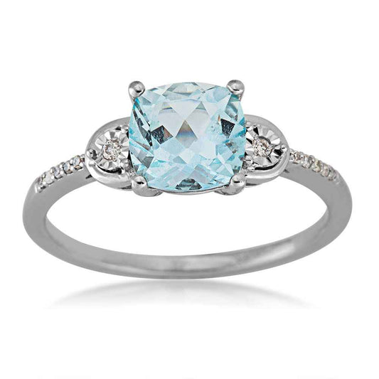 Aquamarine and Diamond Ring in 10K White Gold