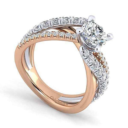 Gabriel & Co. .79 ct. Diamond Semi-Mount Engagement Ring with Double Split Shank Band in 14K White and Pink Gold front view