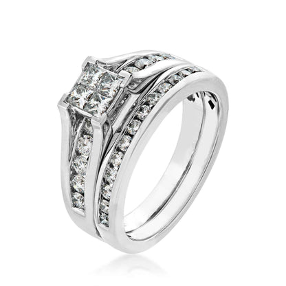 Fairytale Diamonds 1 ct. tw Quad Diamond Wedding Set with Open Channel-Set Diamond Band in 10K White Gold - 10W front view