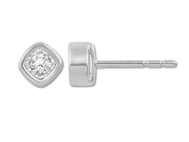 1/10 ct. tw. Square Bezel Set Earrings with Miracle Plating in 10K White Gold