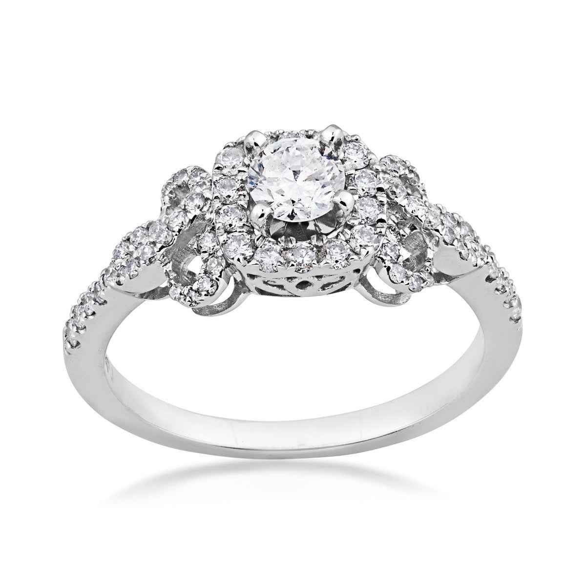 True Promise 7/10 ct. tw. Round Brilliant Diamond Halo Engagement Ring with Filigree Band in 14K White Gold
