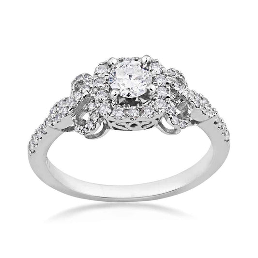 True Promise 7/10 ct. tw. Round Brilliant Diamond Halo Engagement Ring with Filigree Band in 14K White Gold