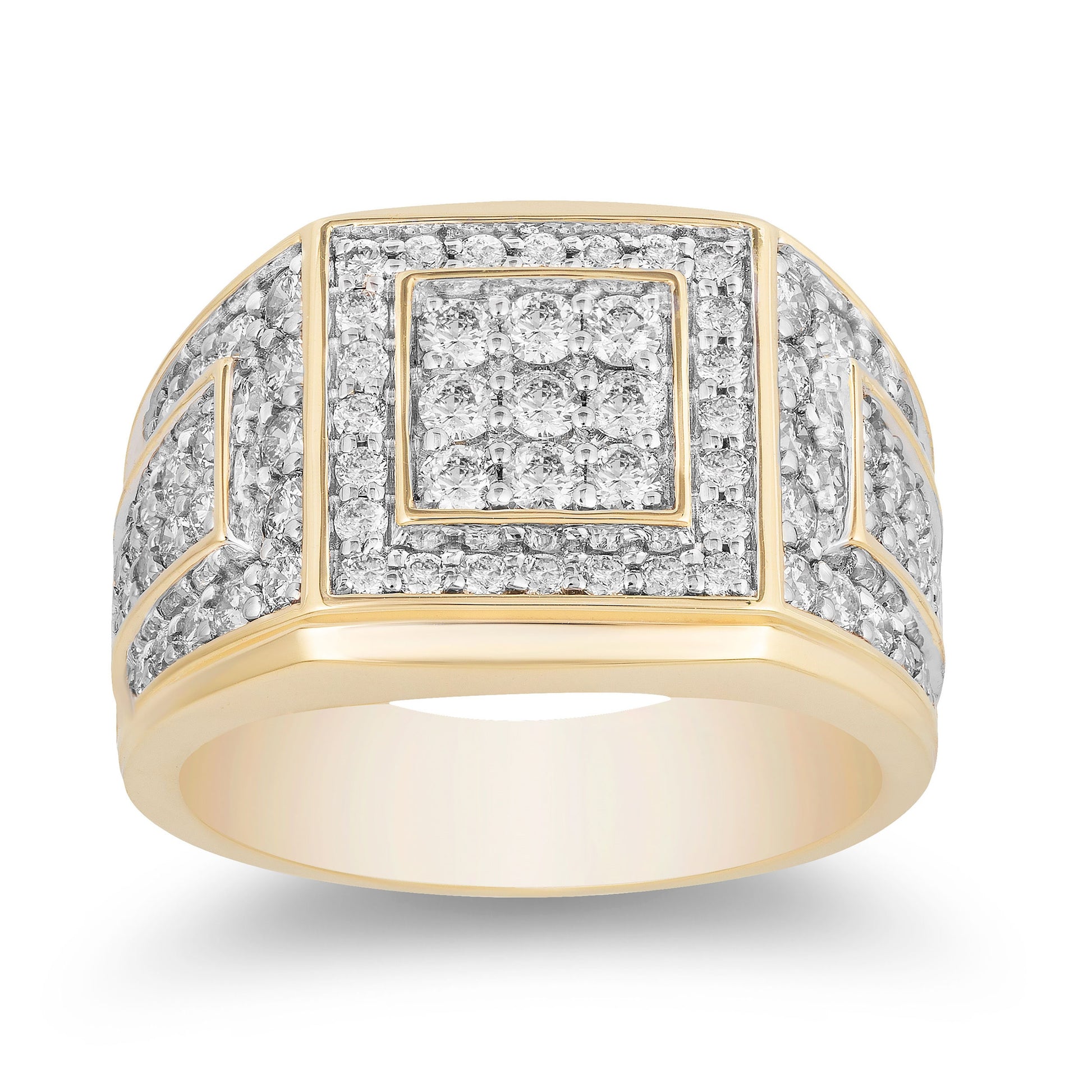 2 ct. tw. Men's Round Brilliant Square-Shaped Halo Cluster Fashion Ring in 10K Yellow Gold