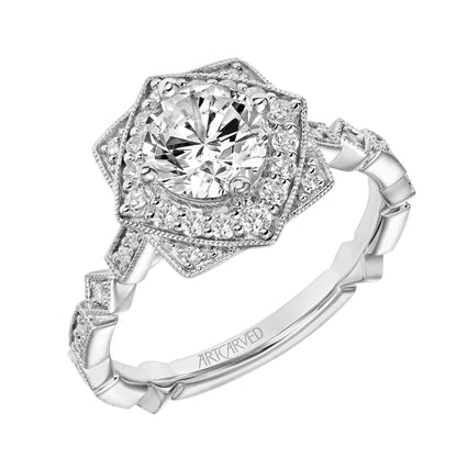 ArtCarved Vintage 1/3 ct. tw. Diamond Square Halo Accent Semi-Mount Engagement Ring with Milgrain Detailing in 14K front view