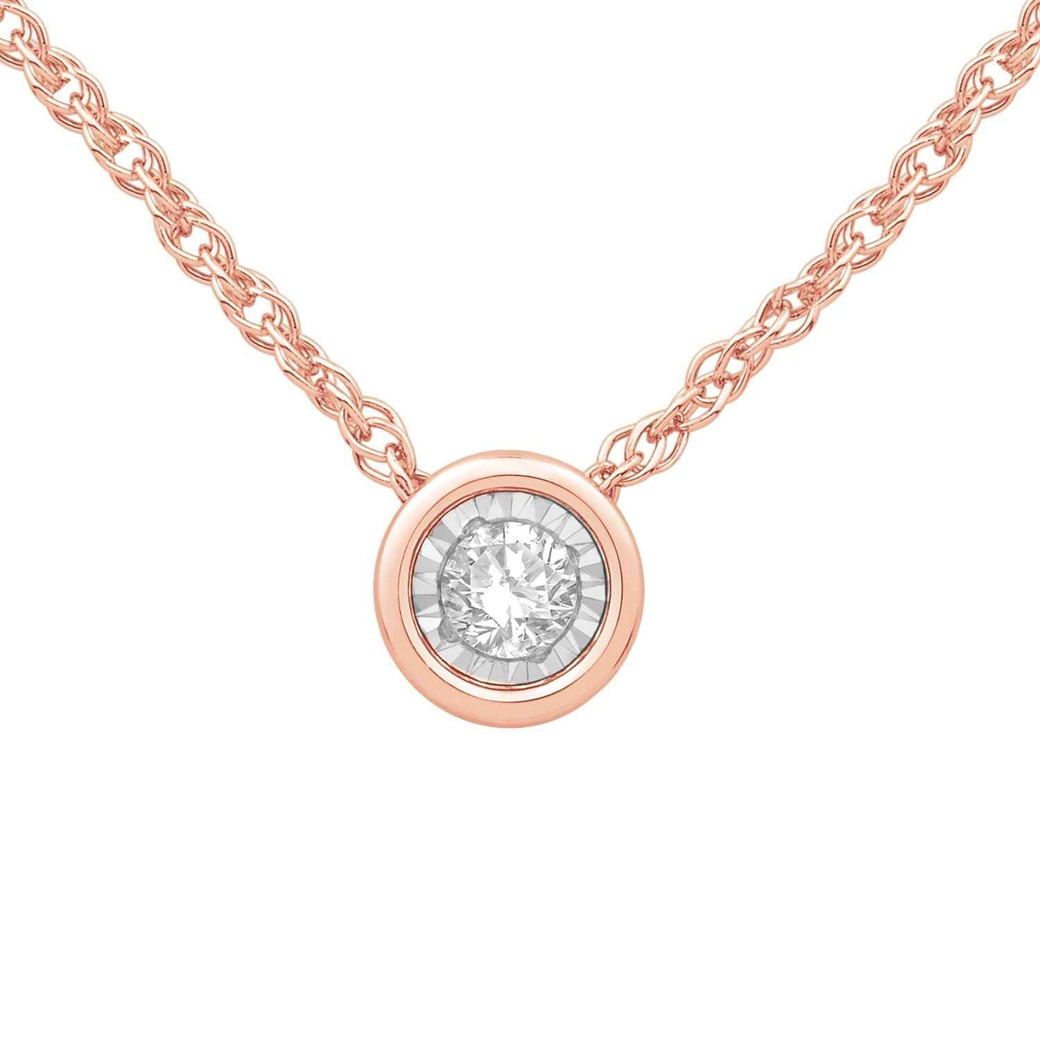 1/10 ct. tw. Round Bezel Set Diamond Pendant with Miracle Plating in 10K Pink Gold