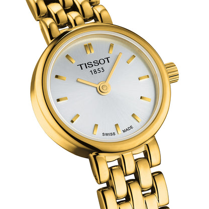 gold-tone stainless steel ladies' Tissot Lovely quartz watch with silver dial