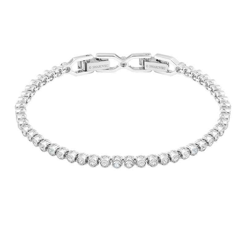 Swarovski Emily Round White Crystal Tennis Bracelet in White Rhodium Plating