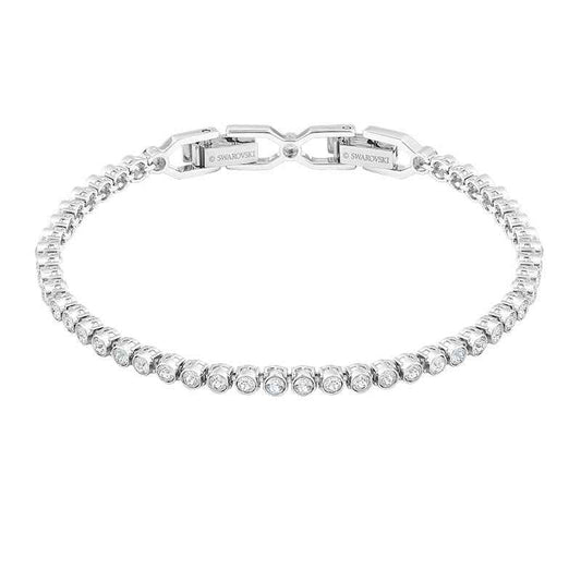 Swarovski Emily Round White Crystal Tennis Bracelet in White Rhodium Plating