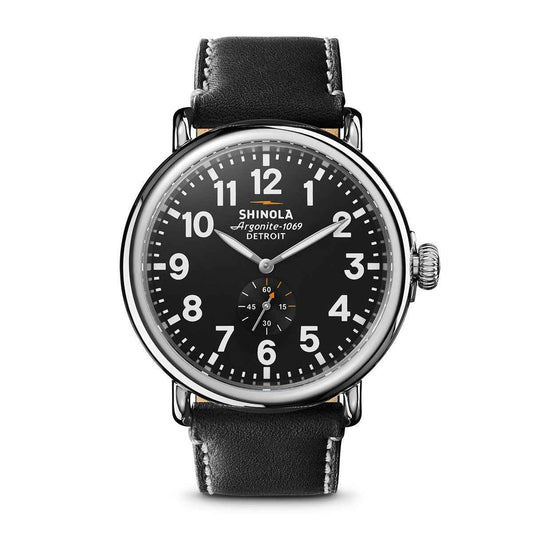 Shinola Men's Runwell Quartz Stainless Steel Watch with Black Dial & Leather Strap