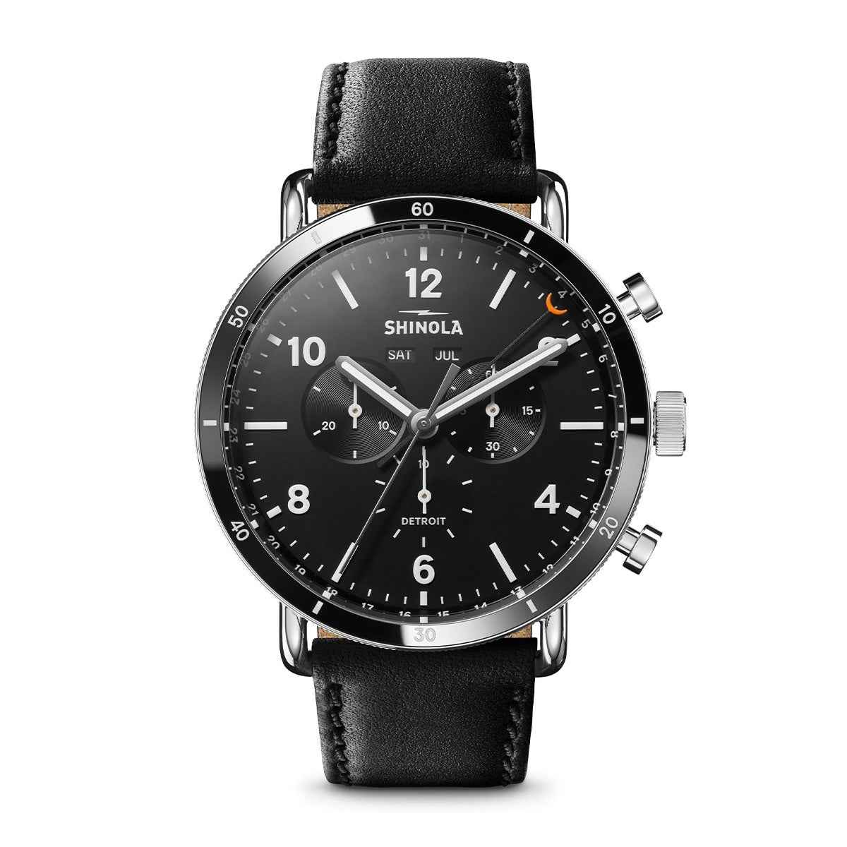 Shinola Men's Canfield Sport Quartz Black Stainless Steel Watch with Black Dial & Leather Strap