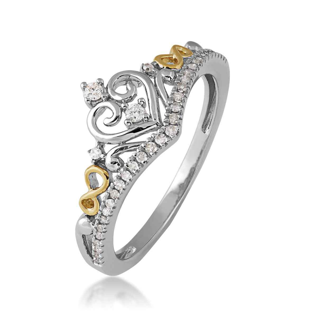 Infinite Love 1/8 ct. tw. Diamond Crown Promise Ring in 10K Yellow and White Gold front view