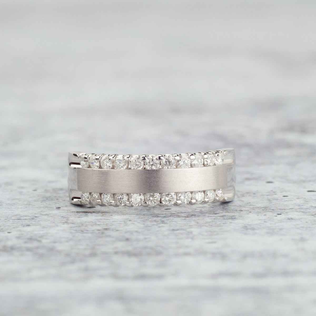 1/2 ct. tw Round Diamond Railroad Anniversary Band in 14K White Gold front view