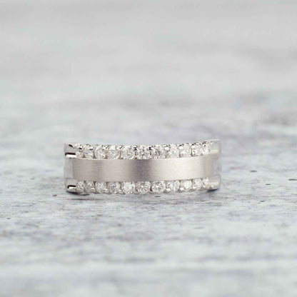 1/2 ct. tw Round Diamond Railroad Anniversary Band in 14K White Gold front view