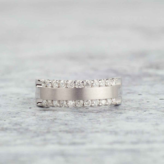 1/2 ct. tw Round Diamond Railroad Anniversary Band in 14K White Gold front view