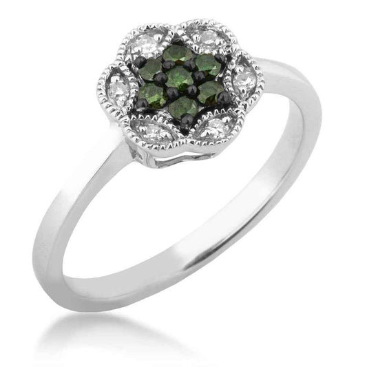 Treated Green and White Diamond Ring in Sterling Silver