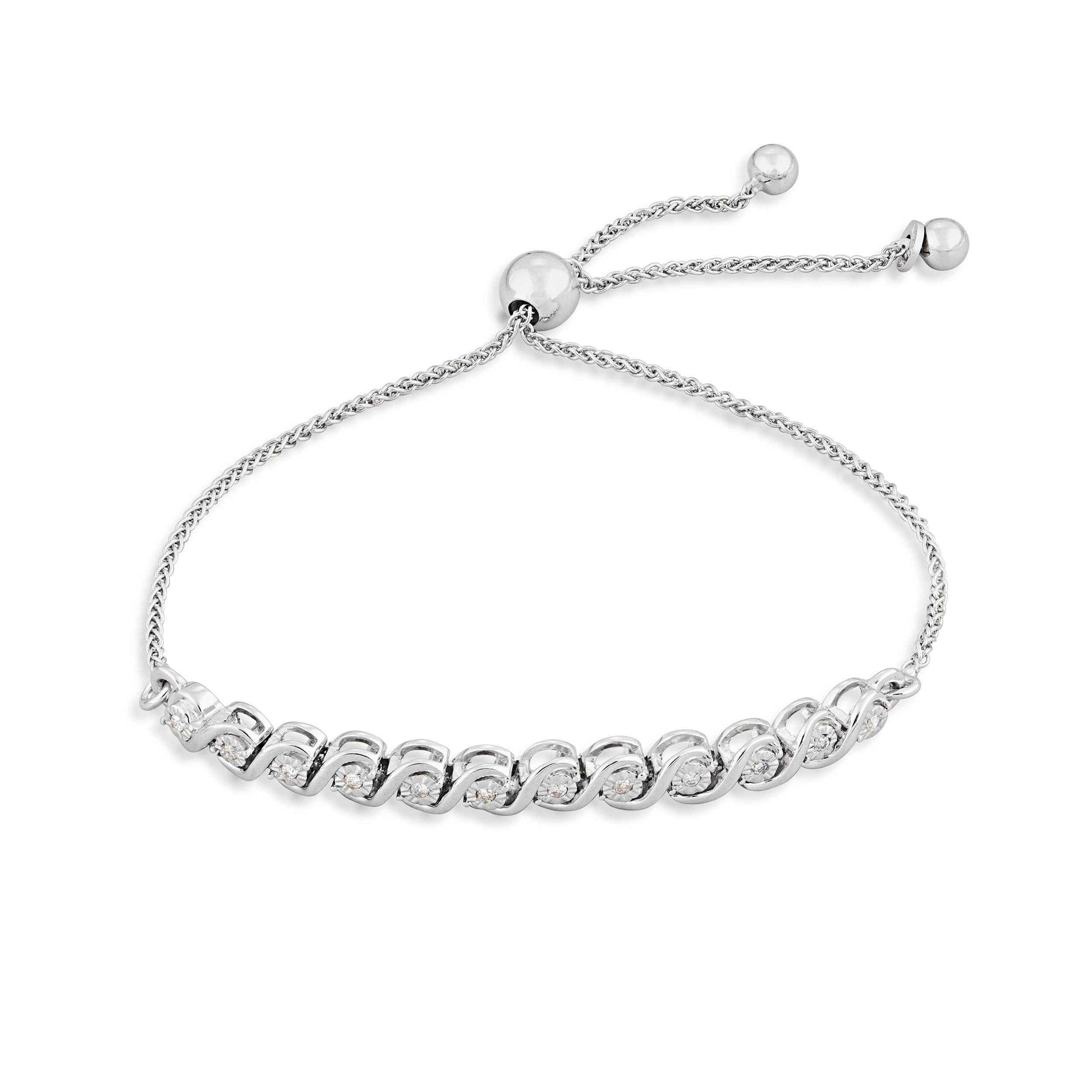 1/10 ct. tw. Diamond Bolo Bracelet with Miracle Plate Halos in Sterling Silver