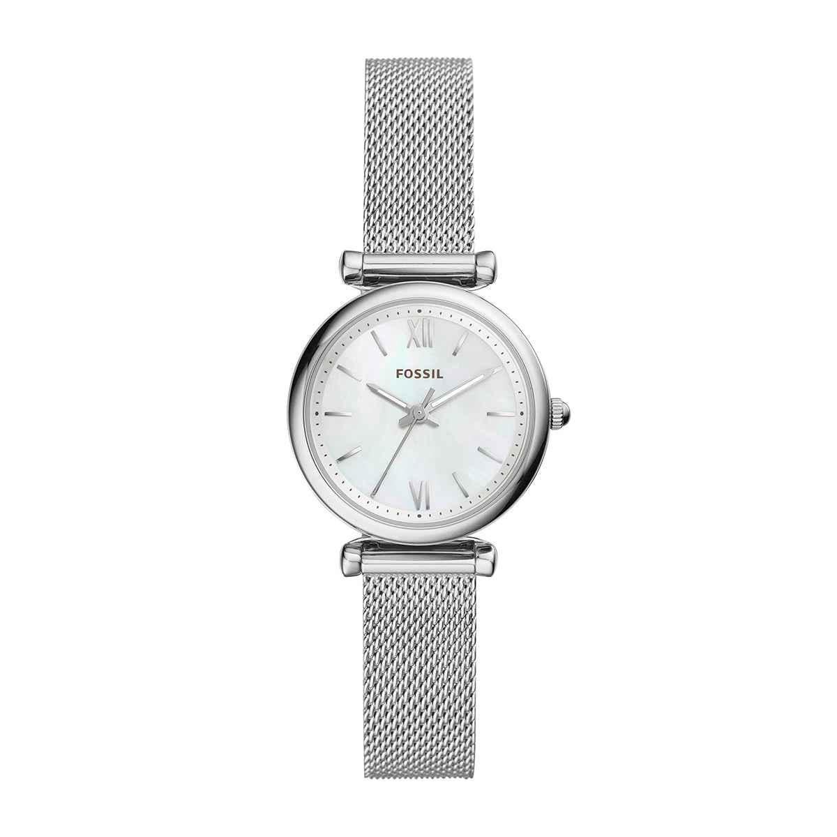 Fossil Ladies' Carlie Quartz Stainless Steel Watch with Mother of Pearl Dial & Mesh Band