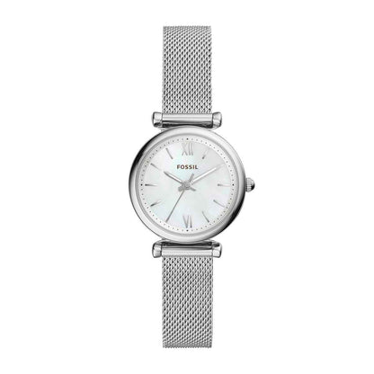 Fossil Ladies' Carlie Quartz Stainless Steel Watch with Mother of Pearl Dial & Mesh Band