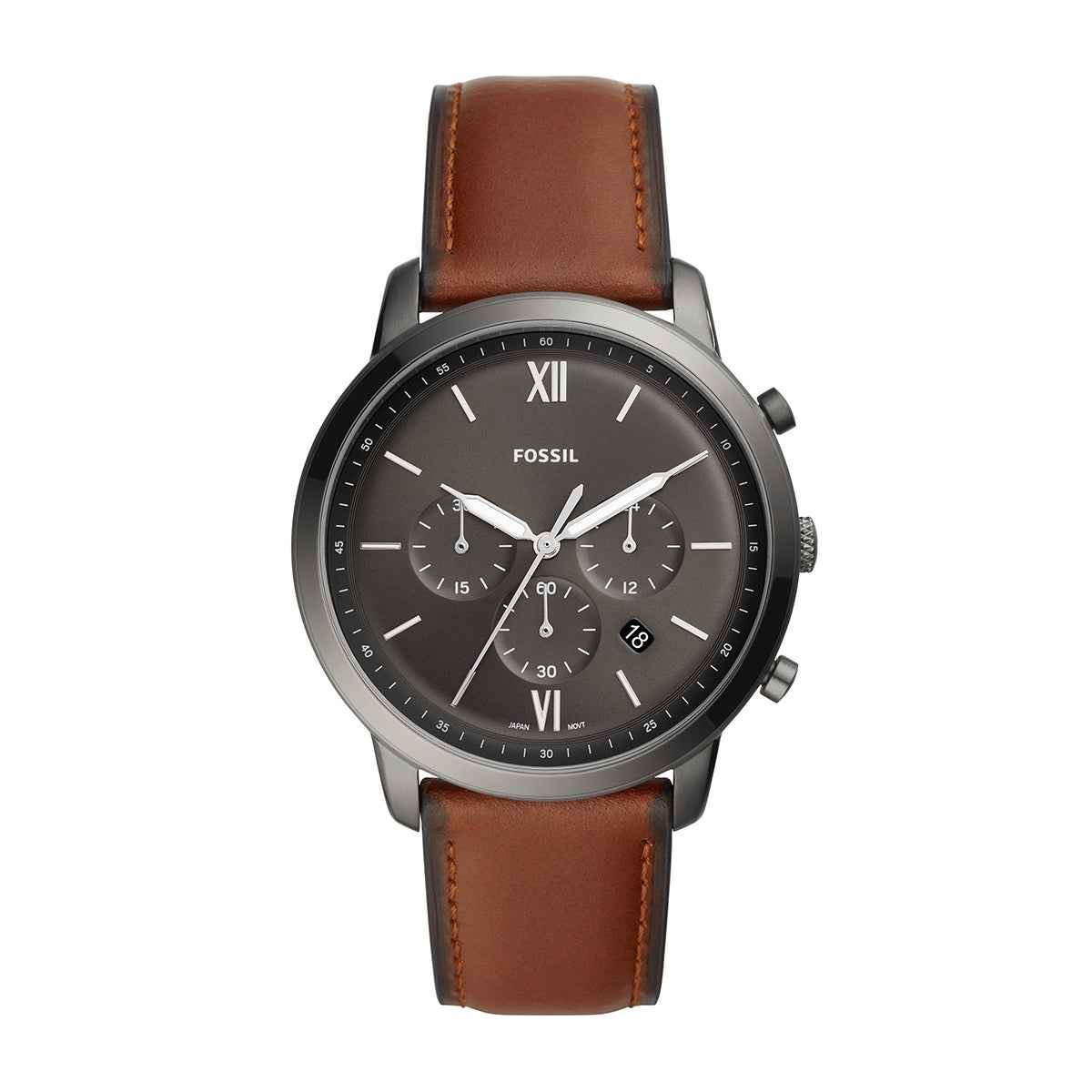 Fossil Men's Neutra Quartz Chronograph Gray Stainless Steel Watch with Gray Dial & Leather Strap