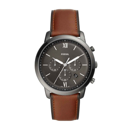 Fossil Men's Neutra Quartz Chronograph Gray Stainless Steel Watch with Gray Dial & Leather Strap