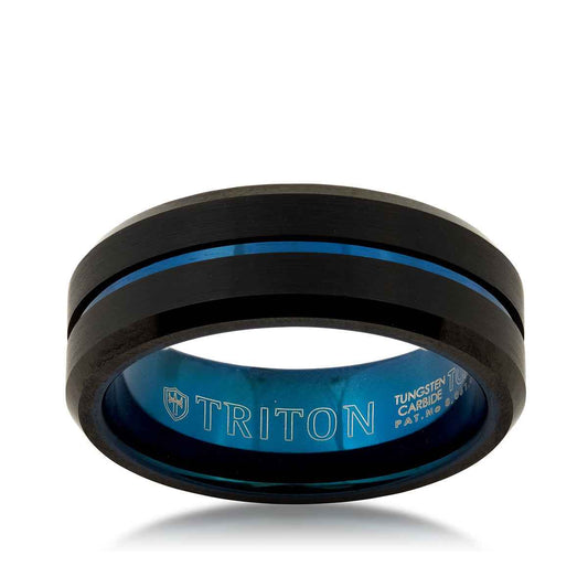 Triton Men's 8mm Tungsten Wedding Band with Blue PVD Stripe