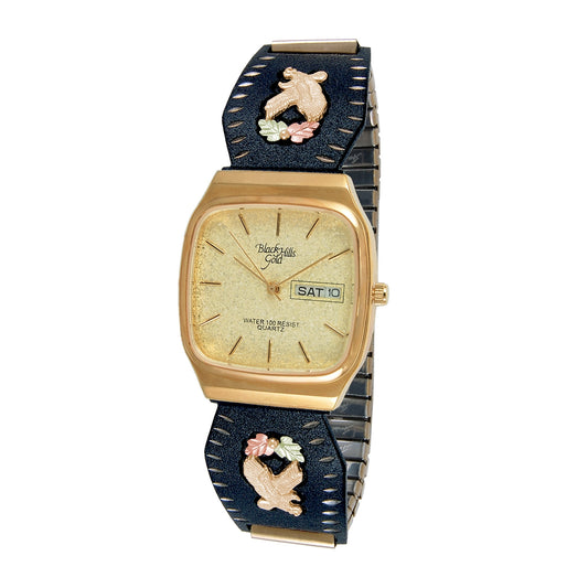 Black Hills Gold Men's Quartz Gold-Tone Stainless Steel Eagle Watch with Champagne Dial & Powder Coated Band