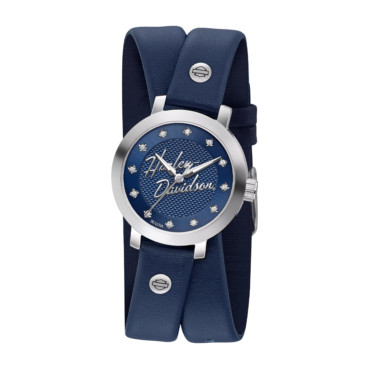 Harley Davidson Stainless Steel Watch with Blue Dial & Blue Leather Strap