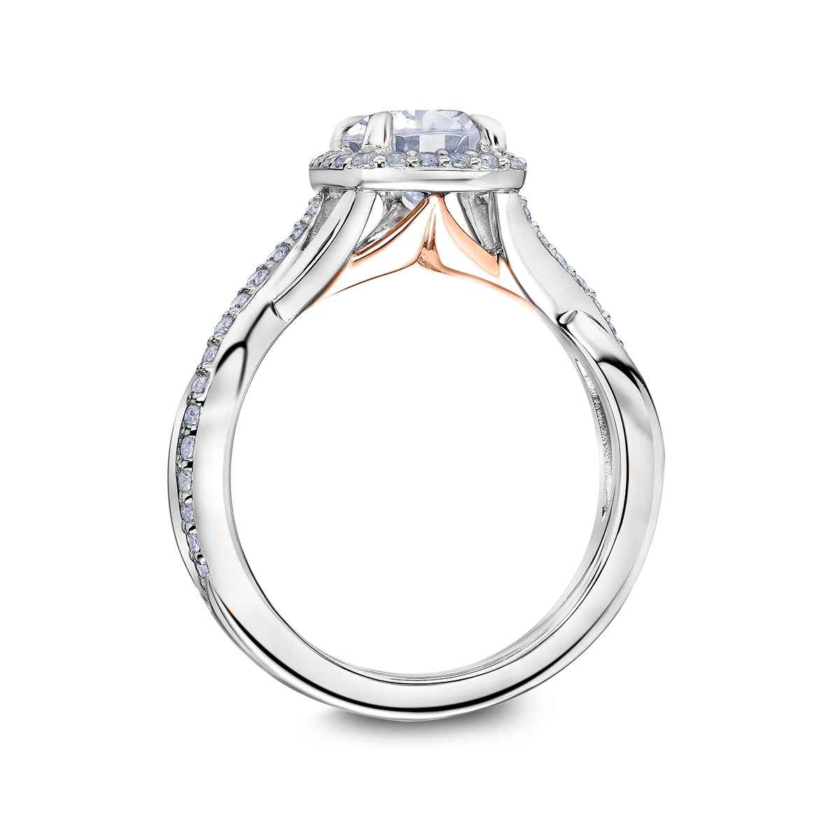 Scott Kay Namaste 1/3 ct. tw. Diamond Halo Semi-Mount Engagement Ring with Twisted Shank in 14K White & Pink Gold front view
